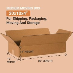 20 x 10 x 4 Shipping Boxes Moving Boxes Corrugated Kraft 25/Bundle 25/Pack