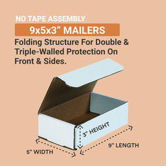 White Corrugated Cardboard Mailing Boxes, 9″ X 5″ X 3″ (Pack of 50) Crush-Proof