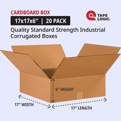 TAPE LOGIC 17 x 17 x 6 Corrugated Cardboard Boxes, Flat 17L x 17W x 6H, Pack of