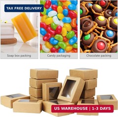 BadenBach 50 PCS Mini Kraft Boxes with Windows,3.33″ x 2.35″ x 1.18″,Small Soap