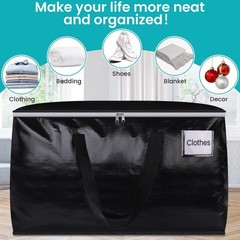 Extra Large Moving Boxes with Zipper, Handles & Tag Pocket – 4 Pack Storage Tote