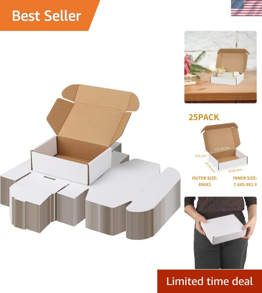 White 25-Pack 8x6x2 Mailer Boxes – Easy Assembly for Small Businesses