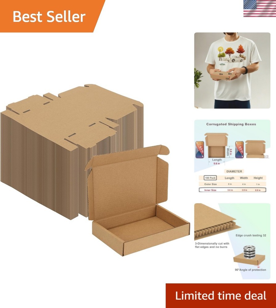 6x4x1 Inches Small Packing Boxes – 100 Recyclable Corrugated Mailers in Brown