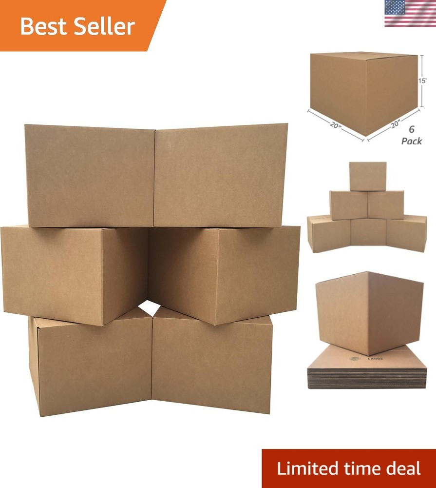 Large Moving Boxes 20” x 20” x 15” Pack of 6, Corrugated Cardboad Boxes Fo…