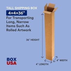 BOX USA 4x4x36 Tall Corrugated Boxes, Tall, 4L x 4W x 36H, Pack of 25 | Kraft
