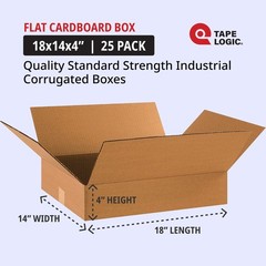 TAPE LOGIC 18 x 14 x 4 Corrugated Cardboard Boxes, Flat 18L x 14W x 4H, Pack of