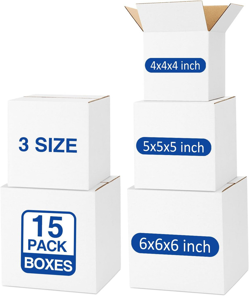 Assorted-Sizes-Shipping-Boxes-15-Pack: 4X4X4 & 5X5X5 & 6X6X6 Small-Shipping-Boxe