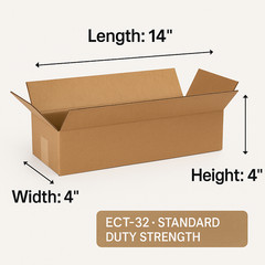 14x4x4 Long Corrugated Shipping Boxes ECT-32 Kraft RSC, Recycled Brown, 200 Pack