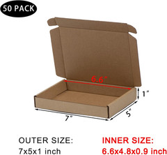 50 Pack 7X5X1 Inches Small Shipping Boxes, Brown Corrugated Cardboard Boxes, Mov