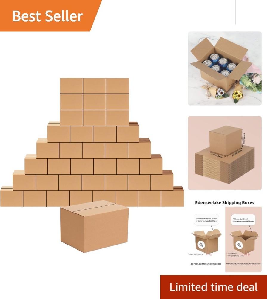 Eco-Friendly 40 Pack Shipping Boxes 8x6x6 – Durable & Lightweight Cardboard