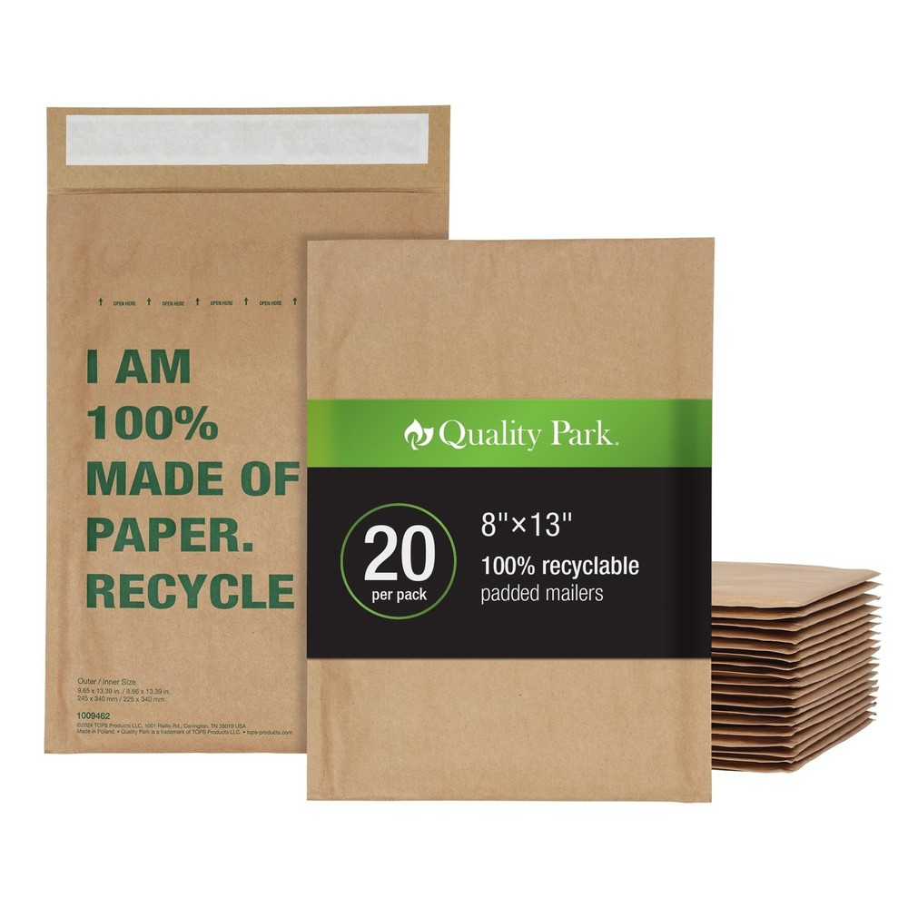 Quality Park 8 x 13 Curbside Recyclable Mailers, Brown Kraft Paper Padded Mai…