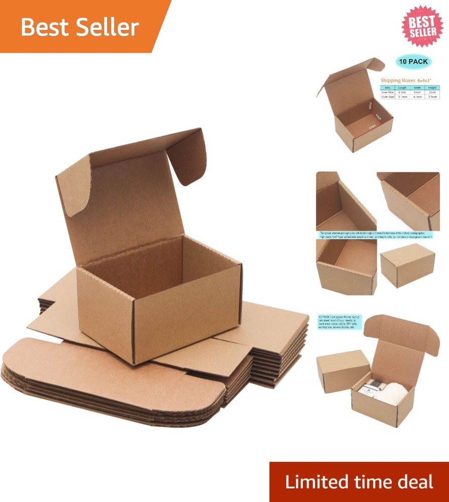 Sturdy Rippled Edge 10-Pack Shipping Boxes 6x4x3” – Easy Assembly & Stylish