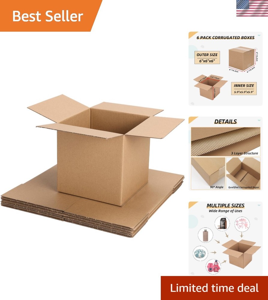 Recyclable 6x6x6 Inches Cardboard Shipping Boxes – Pack of 6 for Simple Storage