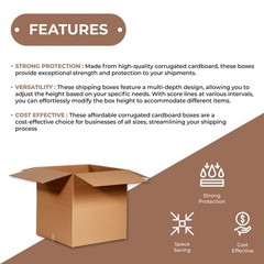 25 Multi-Depth Corrugated Boxes – 12 x 10 x 8, Brown ECT-32