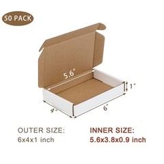 50 Pack 6x4x1 Inches White Shipping Boxes, Small Corrugated, Mailing, Packing