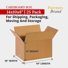Pack of 25 Heavy-Duty 14x10x8 Corrugated Boxes for Reliable Shipping & Storage