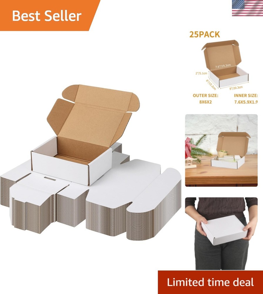 Versatile 8x6x2 Inch Shipping Boxes – 25 Pack for Small Businesses & Gifts