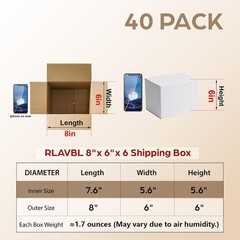 8x6x6 Shipping Boxes 40 Pack White Corrugated Cardboard Packing Moving Small