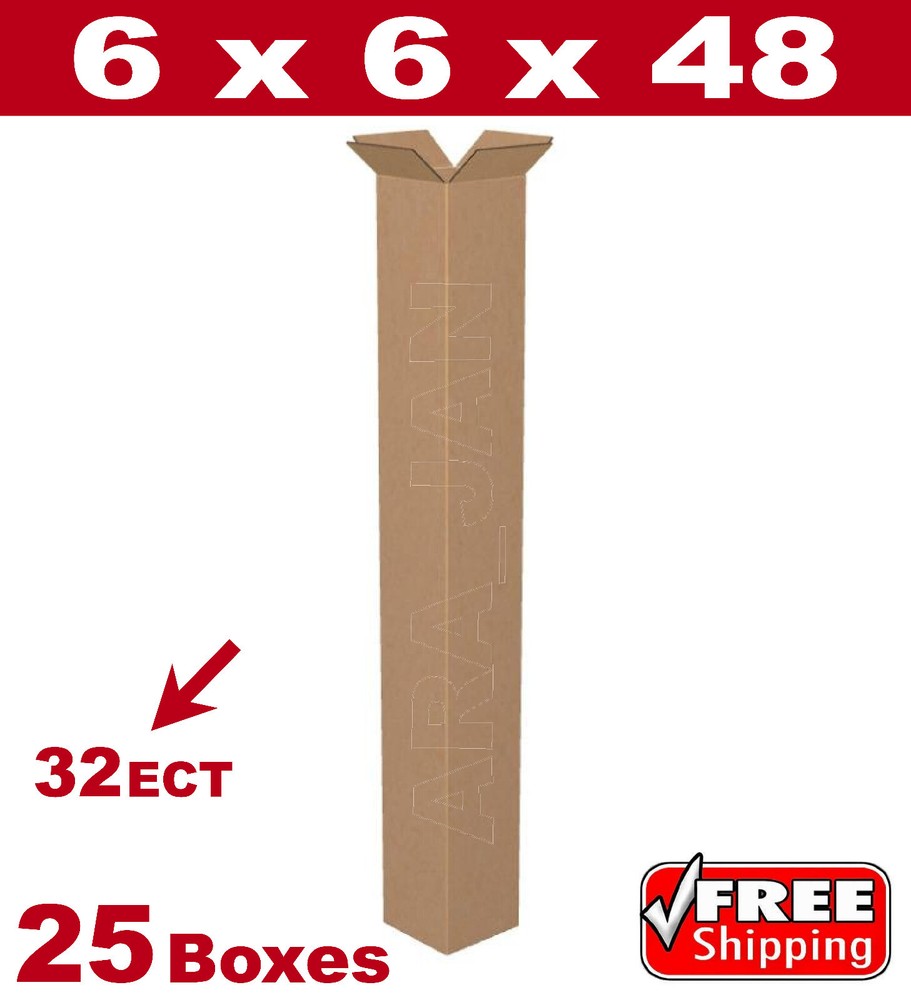25 – 6x6x48 Cardboard Boxes Mailing Packing Shipping Box 32ECT Corrugated Carton