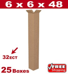 25 – 6x6x48 Cardboard Boxes Mailing Packing Shipping Box 32ECT Corrugated Carton