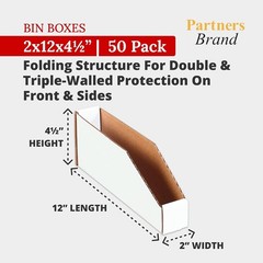 Partners Brand PBINMT212 Open Top Bin Boxes 2″ x 12″ x 4 1/2″ Oyster White Pack