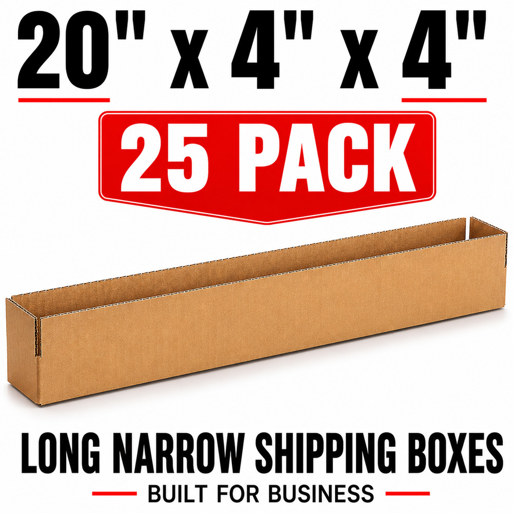 25 Corrugated Shipping Boxes 20x4x4 Kraft Cardboard Packing Mailer Boxes