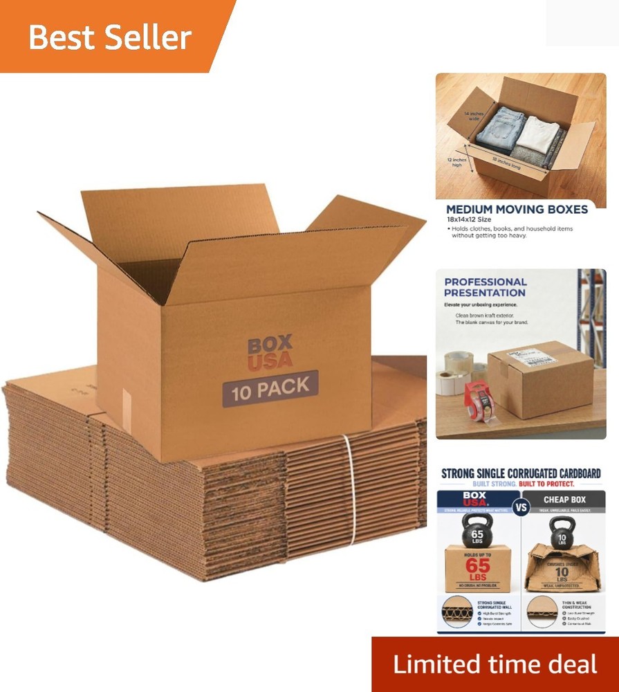 Moving Boxes Medium 18″L x 14″W x 12″H 10-Pack – Corrugated Cardboard Box for…