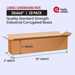 TAPE LOGIC 28x6x6 Long Corrugated Boxes, Long, 28L x 6W x 6H, Pack of 20 | Shipp