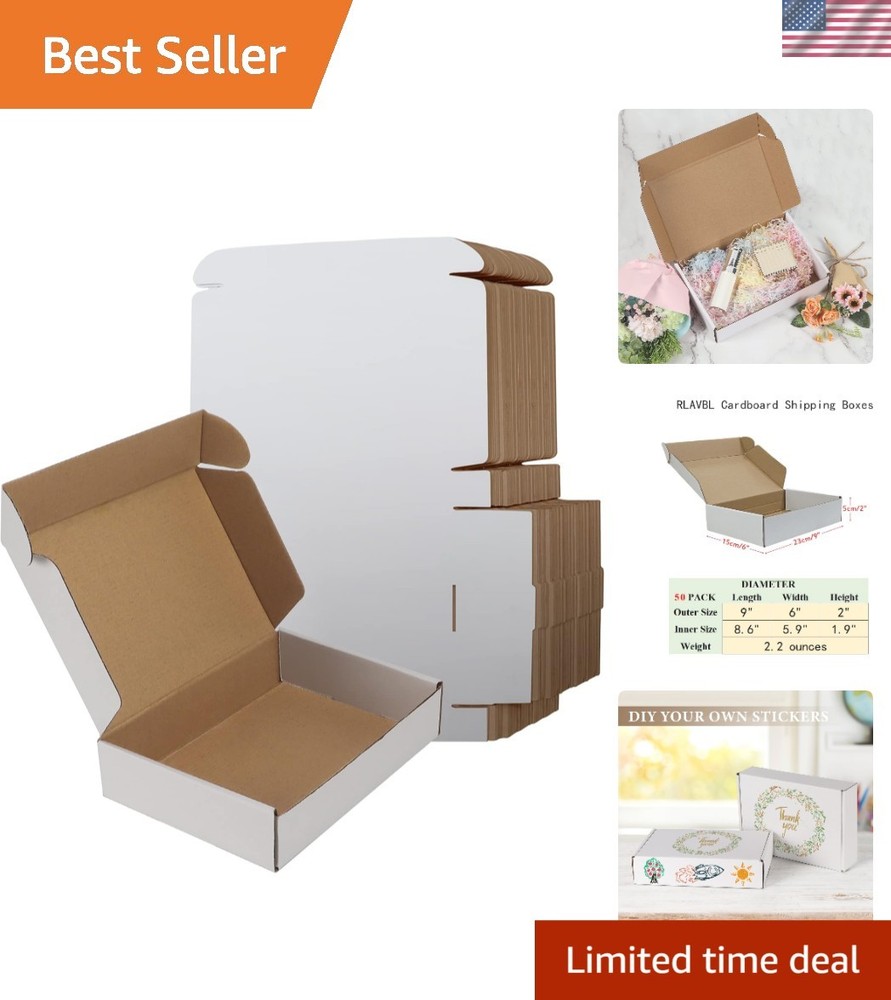 9x6x2 White Corrugated Shipping Boxes – Set of 50