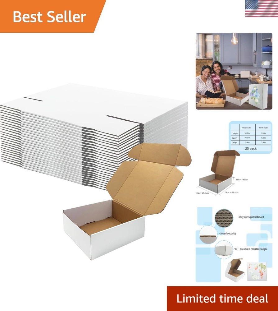 Brand New White 10x10x3 Shipping Boxes (Set of 25) for Mailing and Storage