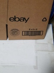 5 Shipping Boxes– 8″x 8″x 8″; NEW; Folded Flat; Shipped Flat; (ebay Logo)