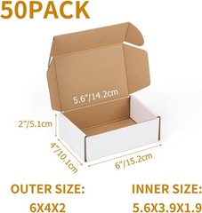 6x4x2 Inch Shipping Boxes 50 Pack White, Tab Lock Tuck Top Mailer Boxes for P…