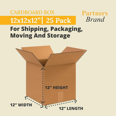 Partners Brand P121212 Corrugated Boxes, 12″L X 12″W X 12″H, Kraft (Pack of 25)