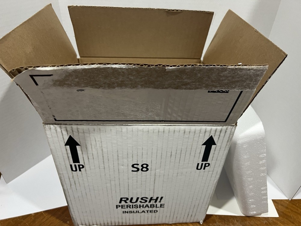 Insulated Styrofoam Cooler & Cardboard Shipping Box Interior 8.125×6.125×8″ Deep
