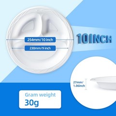YANGRUI 150-Pack 10″ White 3-Compartment Plate – Shrink Wrapped No Pre-Wash |…