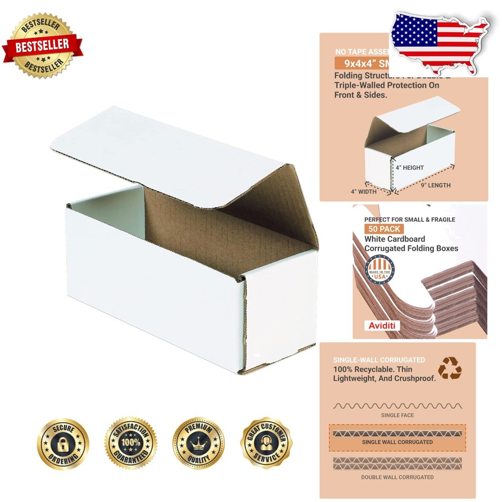 9x4x4 Shipping Boxes 50-Pack – Oyster White, Corrugated Mailers