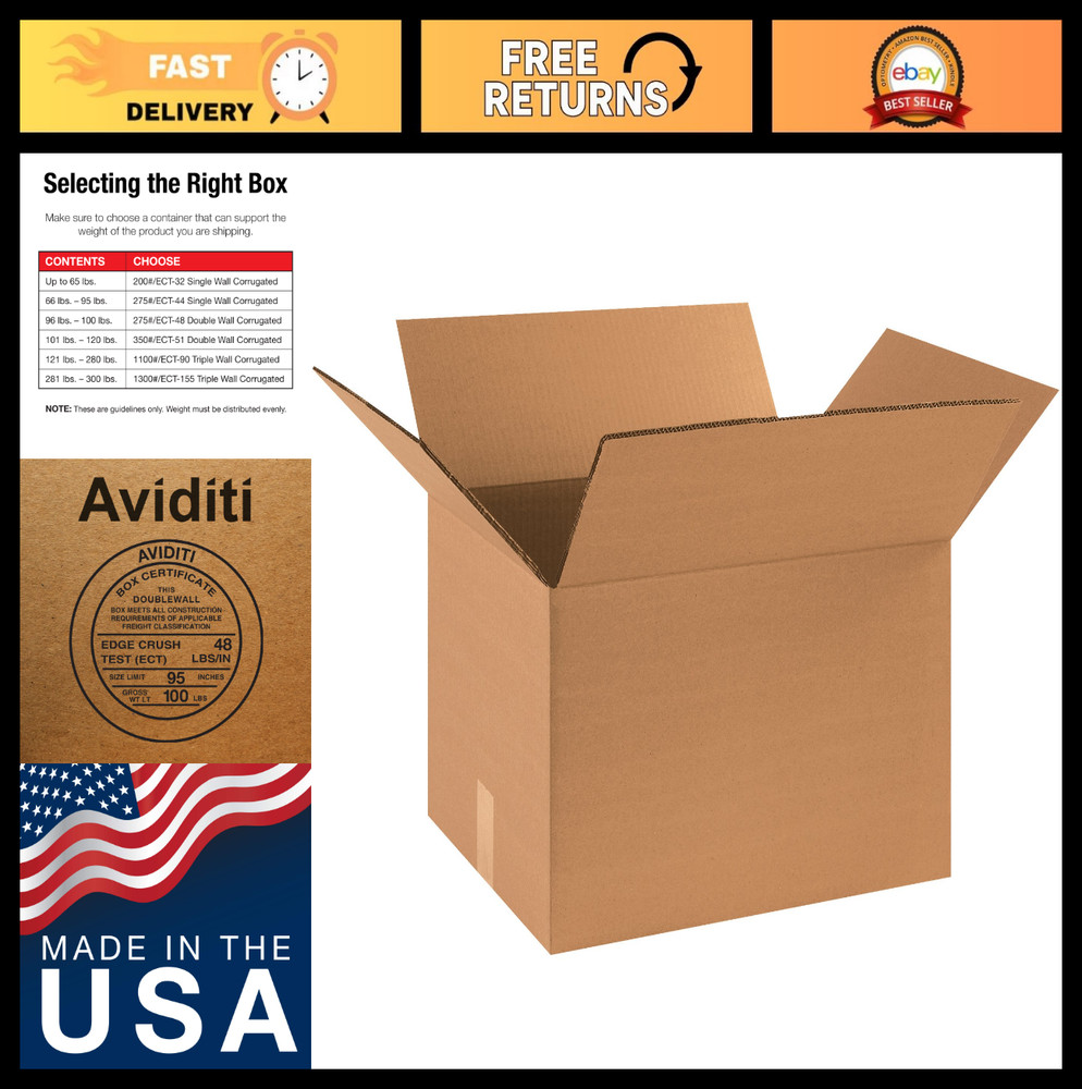 Medium Double Wall Shipping Boxes 18″x14″x12″ – 15-Pack Corrugated Cardboard for