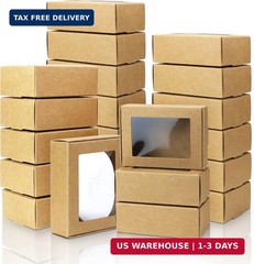 BadenBach 50 PCS Mini Kraft Boxes with Windows,3.33″ x 2.35″ x 1.18″,Small Soap