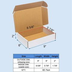 Lightweight yet Sturdy 60 Pack White Mailing Boxes 9x6x2