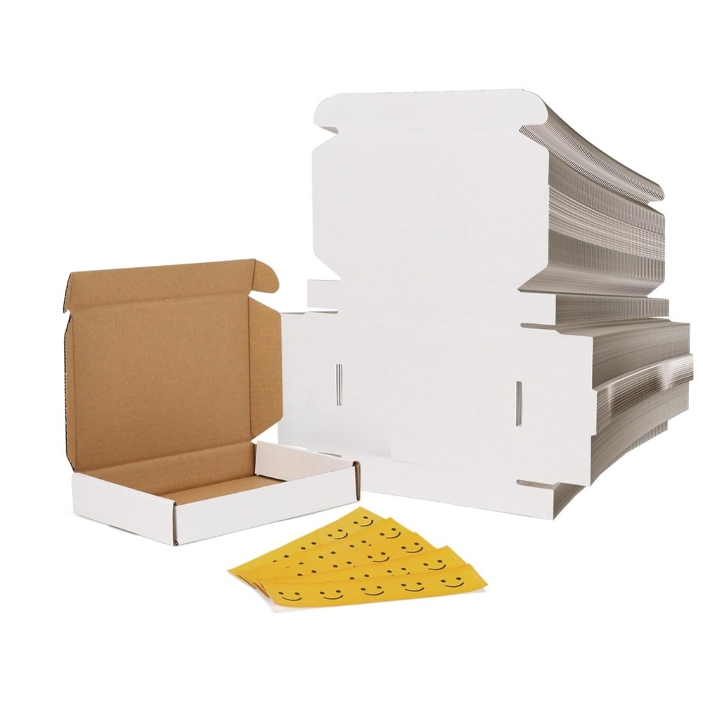 Set of 100 White Corrugated Shipping Boxes 6x4x1 – Lightweight & Sturdy