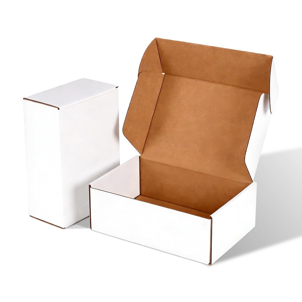25 Pack 9x6x3 Inch Shipping Boxes White Mailer Corrugated Cardboard Commerce