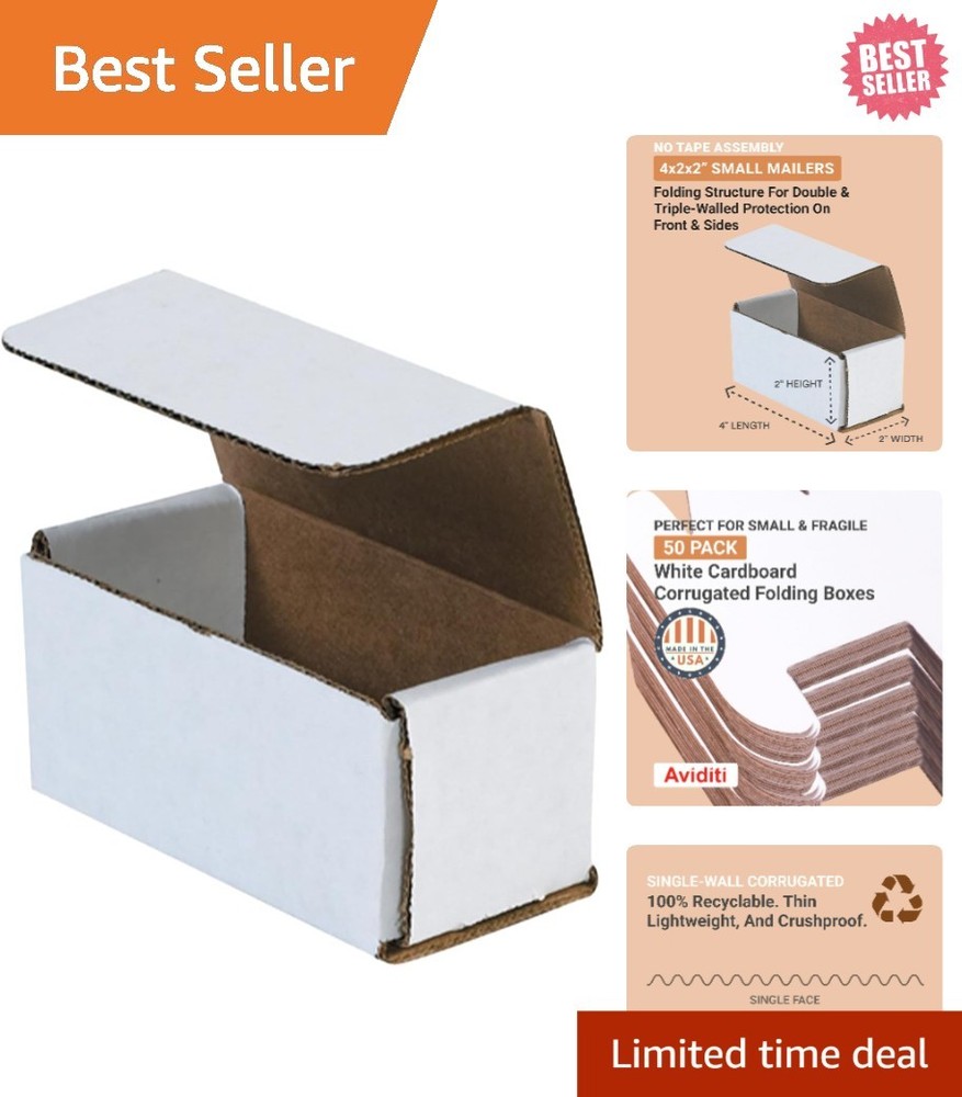 Lightweight 50-Pack 4x2x2″ White Corrugated Shipping Boxes – Eco-Friendly Design
