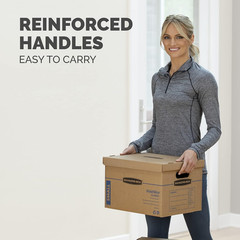 Small Classic Moving Box, 20-Pack, Reinforced Handles, Tape-Free Assembly, 15 X