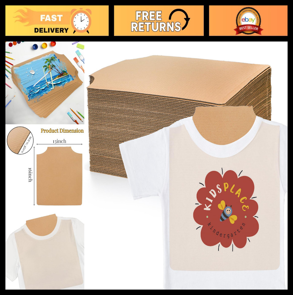 50 Cardboard Shirt Forms 16×13 Inch Inserts for Display & DIY Crafts, Corrugated