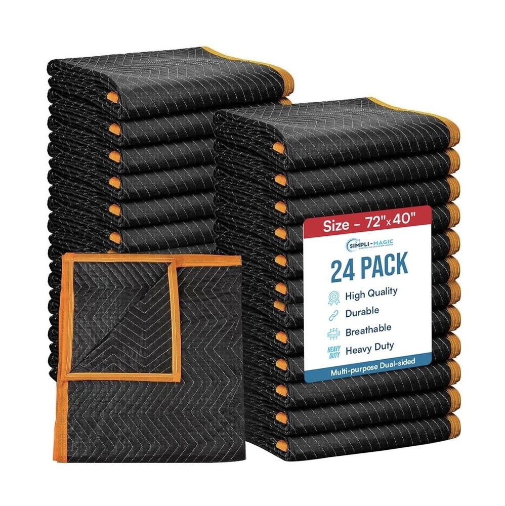 Simpli-Magic Heavy Duty Padded Moving Blankets 72″ x 40″ – 24 Pack –