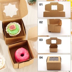50 Pcs Brown Bakery Boxes with Window, Aoeoe 4x4x2.5 Inches Single Individual…