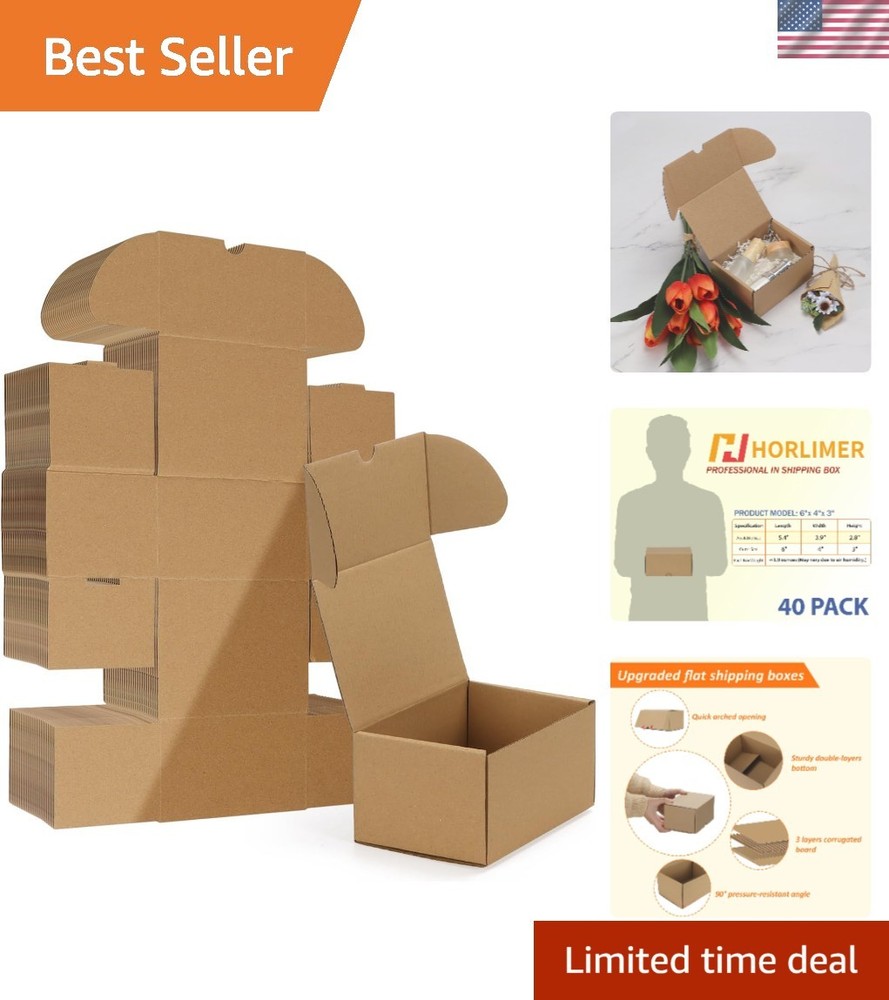 Set of 40 Recyclable 6x4x3 Shipping Boxes – Sturdy Cardboard for Small Business