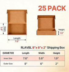 8X6X2 Inches Small Brown Shipping Boxes 25 Pack，Corrugated Cardboard Gift Boxes，