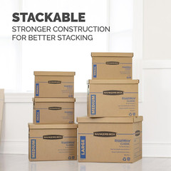 Small Classic Moving Box 20 Pack, Reinforced Handles, Tape-Free Assembly, Box wi