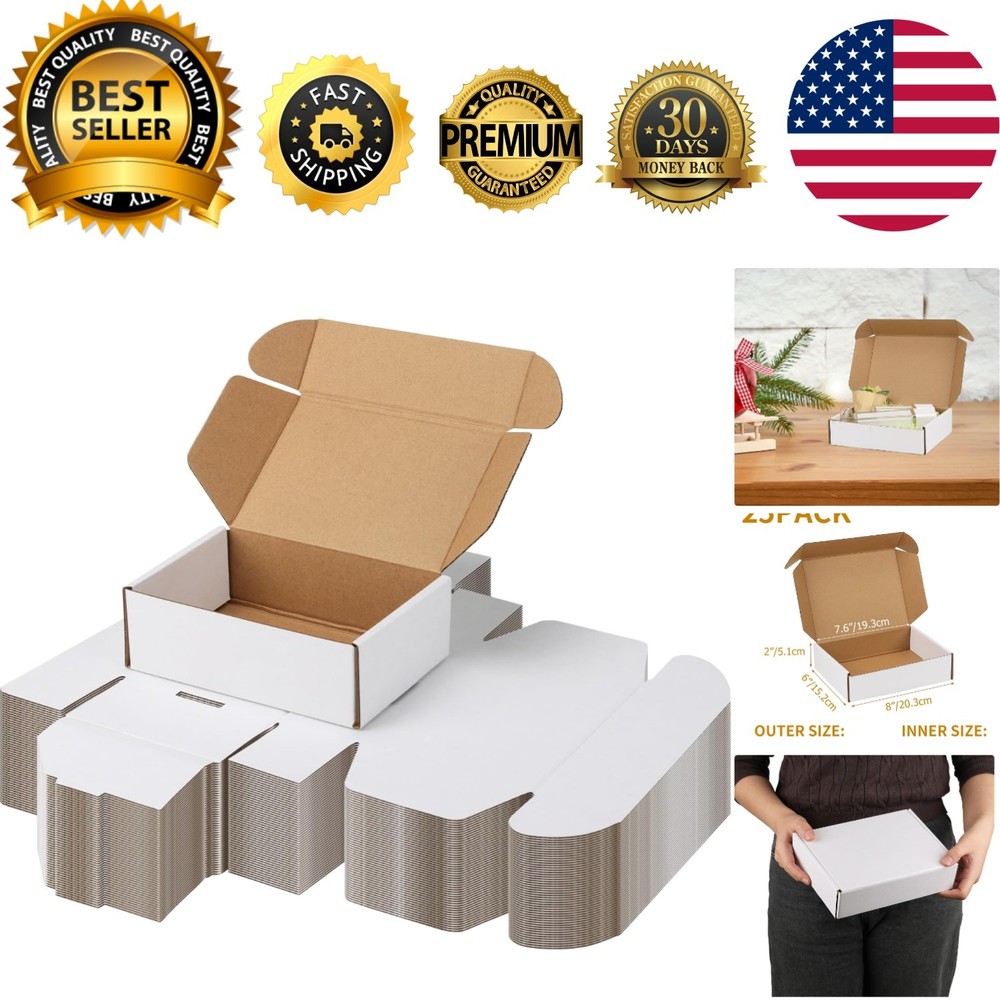 8x6x2 Inch Shipping Boxes 25 Pack White, Tab Lock Tuck Top Mailer Boxes for P…